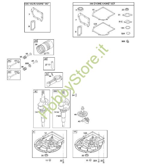 D - Albero a camme, coperchio/coppa carter albero motore, albero motore, set guarnizioni motore, set guarnizioni valvola, biella/anelli/pistone B&S - 10 €¦ 10T802-0180-H1 brand Stihl